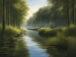 spree forest waterways - sketch the labyrinthine waterways of the spree forest, capturing the beauty of reeds and secluded islands. 