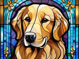 Stained Glass Golden Retriever - Golden retriever with friendly smile  