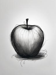 drawing of a rotten apple  minimal rough sketch scribbles,doodles,black and white