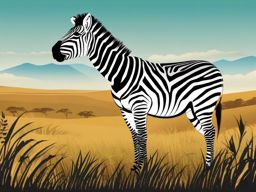 Cute Zebra in the Serengeti Grasslands  clipart, simple