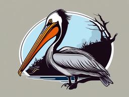 Pelican Cartoon - Cartoon of pelican with fish in beak  