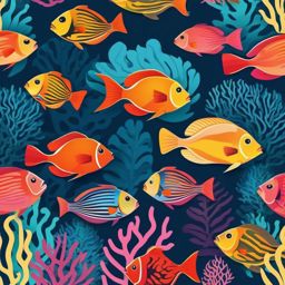 Tropical Fish Sticker - Colorful tropical fish swimming in a coral reef. ,vector color sticker art,minimal