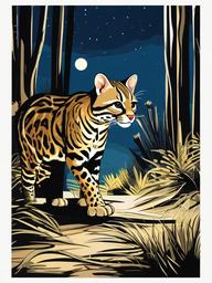 Ocelot cartoon - Ocelot prowling at night  