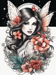 fairy fables tattoo  simple color tattoo style,white background