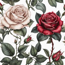 Rose tattoo stem, Elegant tattoos showcasing roses with detailed stems.  color, tattoo patterns, white clean background