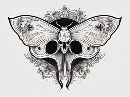 Luna Moth Skull Tattoo - Infuse edgy and symbolic elements into your tattoo with a design featuring a Luna moth and a skull.  simple vector color tattoo, minimal, white background