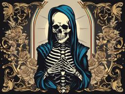 g59 praying skeleton  simple vector color tattoo