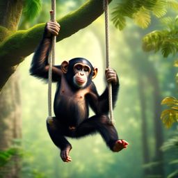 Cute Chimpanzee Swinging in a Forest Canopy 8k, cinematic, vivid colors