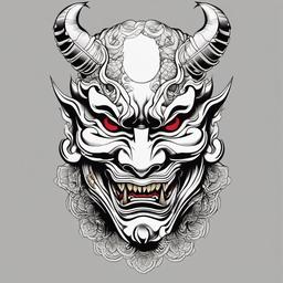 Hannya Mask Samurai Tattoo - Blends the fierce expression of the Hannya mask with traditional samurai motifs in tattoo art.  simple color tattoo,white background,minimal