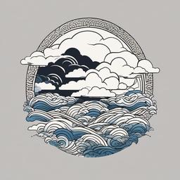Cloud Japanese Tattoo-Intricate and artistic tattoo design featuring clouds in a traditional Japanese style.  simple color tattoo,white background