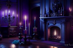 haunted castle living room with ghostly apparitions and flickering candle sconces. 