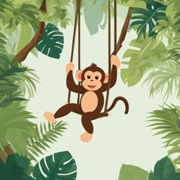 monkey clipart,swinging through a jungle canopy 