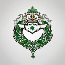 claddagh shamrock tattoo  simple color tattoo,minimal,white background