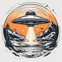 UFO Abduction Tattoo - Channel mystery and wonder with a UFO abduction-themed tattoo.  simple color tattoo,vector style,white background