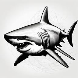 drawing of Great White shark  minimal rough sketch scribbles,doodles,black and white