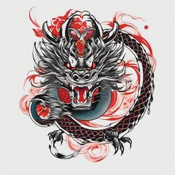 Japanese Dragon Tattoo Design - Creative designs for Japanese-inspired dragon tattoos.  simple color tattoo,minimalist,white background