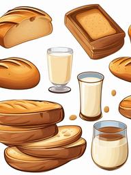 Bread clipart - Bread and a glass of milk.  vector style illustration, white background