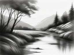 pencil drawing of landscape  minimal rough sketch scribbles,doodles,black and white