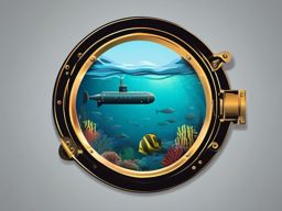Submarine Porthole Sticker - Underwater exploration, ,vector color sticker art,minimal