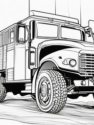 Truck Coloring Pages - Big Trucks in Action  minimal black outline printable sheet, coloring page