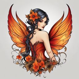 Fairy Tattoo: Enchanting Ember Pixie  simple color tattoo style,white background