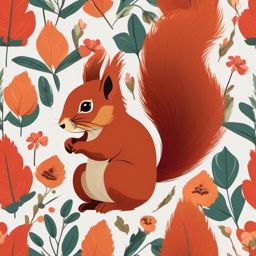 Red Squirrel Clip Art - Red squirrel with a fluffy tail,  color vector clipart, minimal style