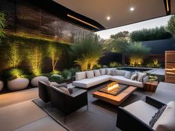 In the garden, High Tech interior design highlights modern landscaping, innovative irrigation systems, and sleek decor that create a stunning outdoor retreat for relaxation and enjoyment.  