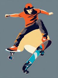 Skater Doing a Kickflip Trick Clipart - A skateboarder doing a kickflip trick.  color vector clipart, minimal style