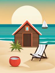 Beach Hut and Coconut Emoji Sticker - Coastal getaway, , sticker vector art, minimalist design
