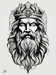 Zeus Tattoo Design - Personalize your ink with a unique Zeus tattoo design, incorporating elements that resonate with the attributes of the king of the gods.  simple color tattoo, white background