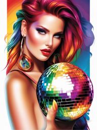 Funky Rainbow Reflections - Explore the play of colors with a tattoo featuring a disco ball reflecting funky rainbow hues.  tattoo style, white background