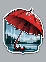 Umbrella in Rain Sticker - Umbrella open in the rain, ,vector color sticker art,minimal