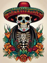 mexican skeleton tattoo  simple vector color tattoo