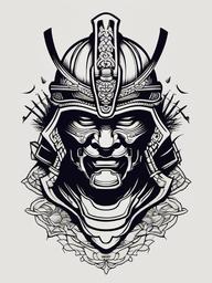 samurai helmet tattoo design  simple color tattoo,white background,minimal