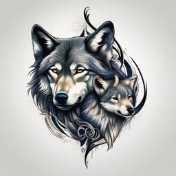 Wolf and Cub Tattoo,tattoo depicting a wolf with its cub, testament to maternal love and family bonds. , color tattoo design, white clean background