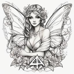 fairy sitting tattoo  simple color tattoo style,white background and letter A  ,tattoo design, white background