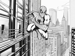 spiderman coloring pages - spider-man swings from building to building in the city. 