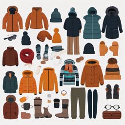 Winter Outfit Essentials clipart - Collection of winter clothing, ,vector color clipart,minimal