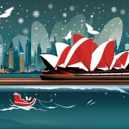 Christmas Wallpaper - Santa's Sleigh Over Sydney Opera House  , splash art wallpaper, dull colors