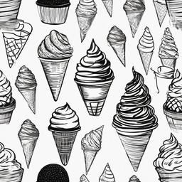 drawing of ice cream with a waffle cone  minimal rough sketch scribbles,doodles,black and white