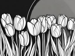 drawing of tulips with a rainbow  minimal rough sketch scribbles,doodles,black and white