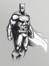 drawing of a superhero in a heroic pose  minimal rough sketch scribbles,doodles,black and white