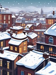 Snowy Rooftop View clipart - Snow-covered rooftop overlooking a town, ,vector color clipart,minimal