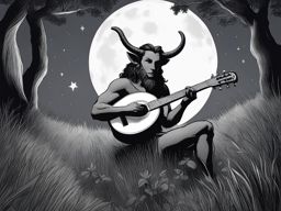 satyr bard in a moonlit meadow - sketch a satyr bard playing enchanting melodies in a moonlit meadow, captivating all who listen. 