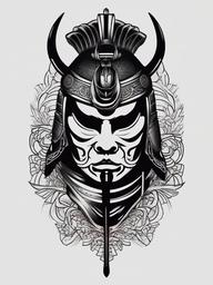 samurai mask tattoo designs  simple color tattoo,white background,minimal