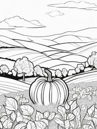 Pumpkin on a Hill Coloring Pages - Pumpkin Overlooking a Scenic Hill  minimal black outline printable sheet, coloring page