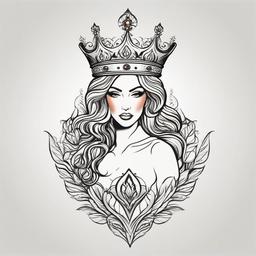 Fiery heart with a feminine crown, simple white background , classic modern tattoo