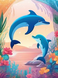 Cute Dolphin in a Crystal Cove  clipart, simple