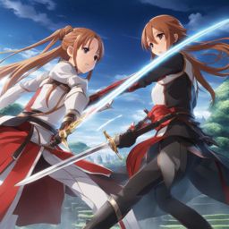asuna yuuki wields her rapier in a fierce duel against a powerful opponent in a virtual castle. 