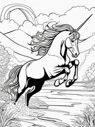 Unicorn Coloring Pages - Unicorn galloping beside a rainbow river  simple coloring pages